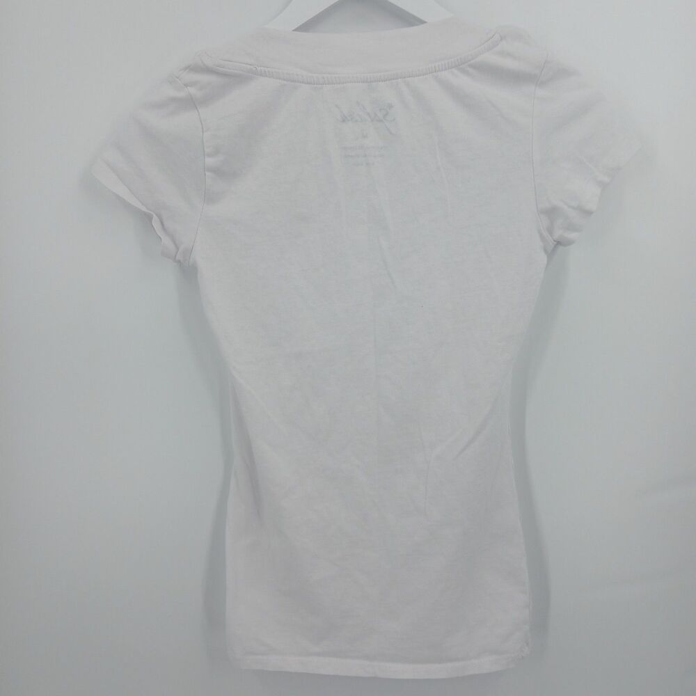 womens splash size medium white short sleeve v neck tee shirt cotton blend - Picture 2 of 3